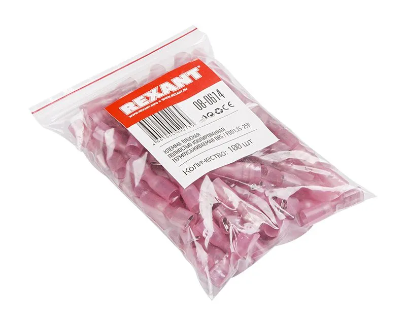 Клемма плоская полностью изолированная термоусаживаемая РПи-м-т 1.5-(6.3)/РпИм-т 1,25-7-0,8 гнездо 6.6 мм 0.5-1.5 мм² красный REXANT - Фото 2