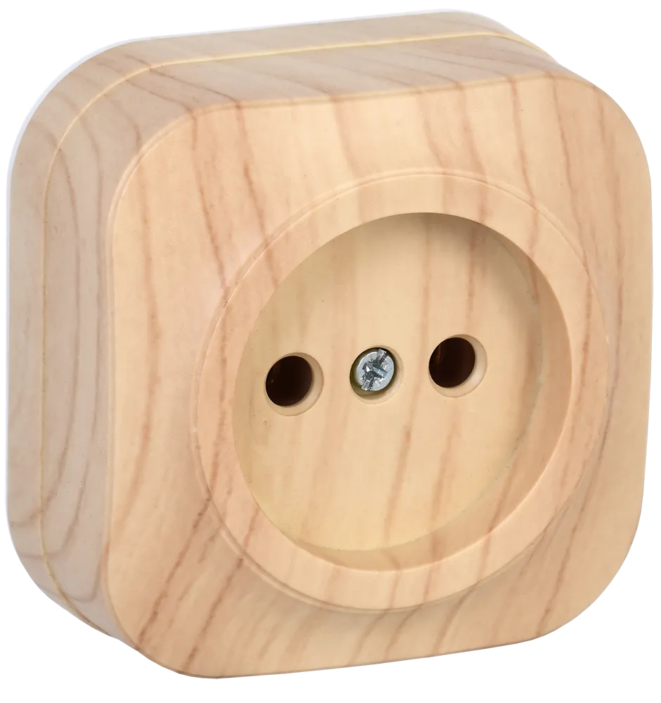 GLORY Розетка 1-местная для открытой установки без заземления без защитных шторок 10А РС20-2-ХС сосна IEK