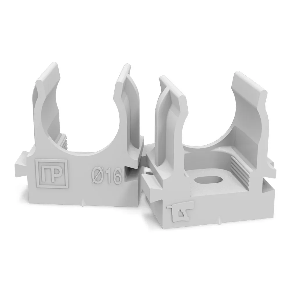 Крепеж-клипса для труб атмосферостойкая для монтажного пистолета серая в п/э d16 мм (100шт/1100шт уп