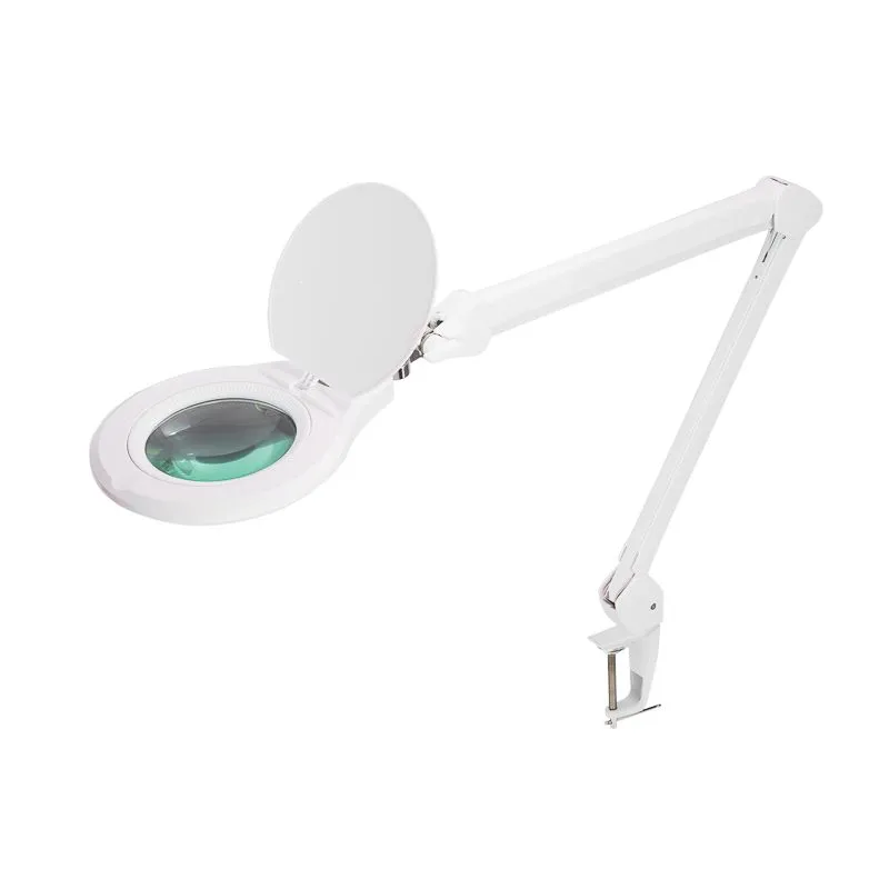 Лупа на струбцине круглая 5D с подсветкой 72 SMD, сенсорный регулятор яркости, ø152мм, белая REXANT 31-0532