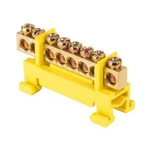 Шина "0" PE (6x9мм) 8 отв. латунь желтый изолятор тип "Стойка" на DIN-рейку EKF sn0-63-8-sy