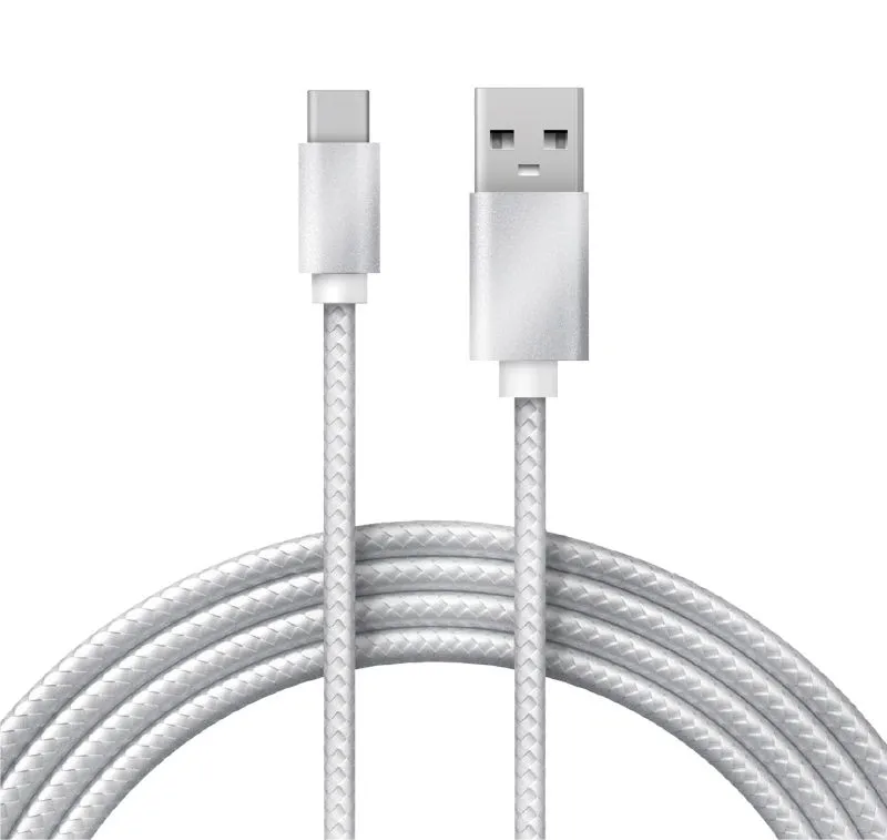 Кабель USB-A – Type-C, 2,4A, 1м, в серебрянной нейлоновой оплетке REXANT