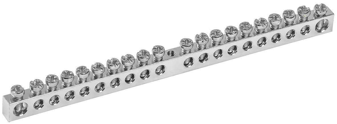 Шина PEN "земля-ноль" 6х9мм 20/1 с никелевым покрытием (20групп/крепеж по центру) IEK