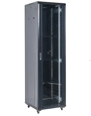 Напольный шкаф 19" 22U 600×600×1164 (ШxГxВ), дверь стекло, металлическая задняя дверь, боковые съемные стенки, RAL 9005 REXANT 04-2266-212