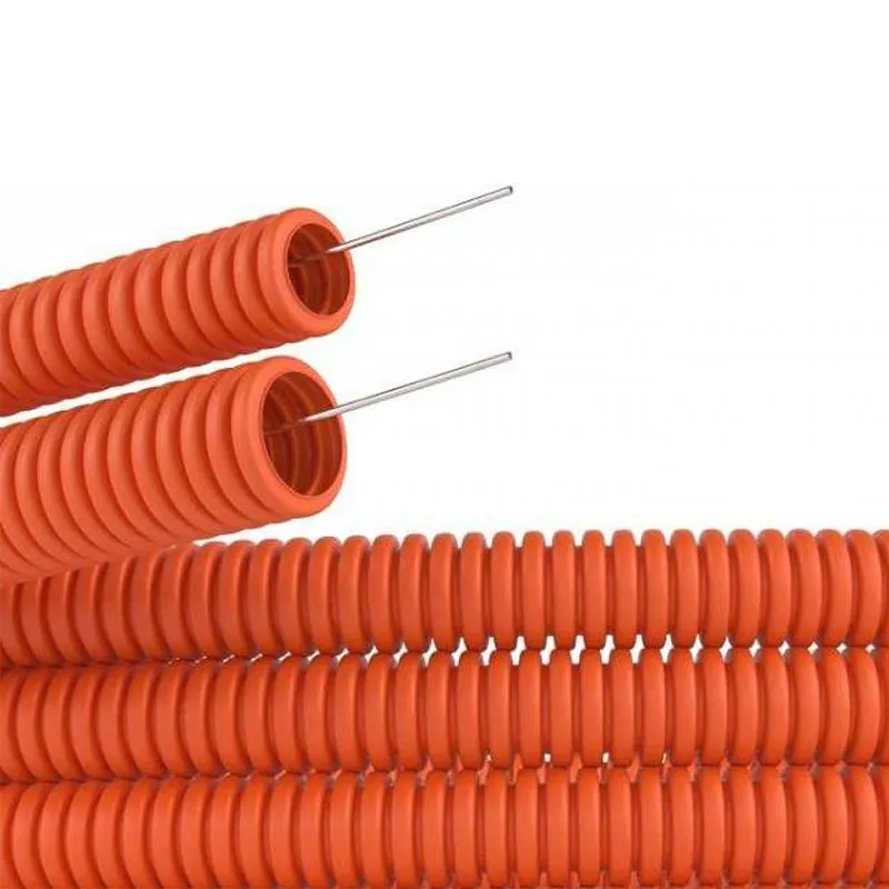 Труба гофрированная из ПНД безгалогенная HF, с зондом, ø16мм, оранжевая (100 м/уп) REXANT - Фото 2