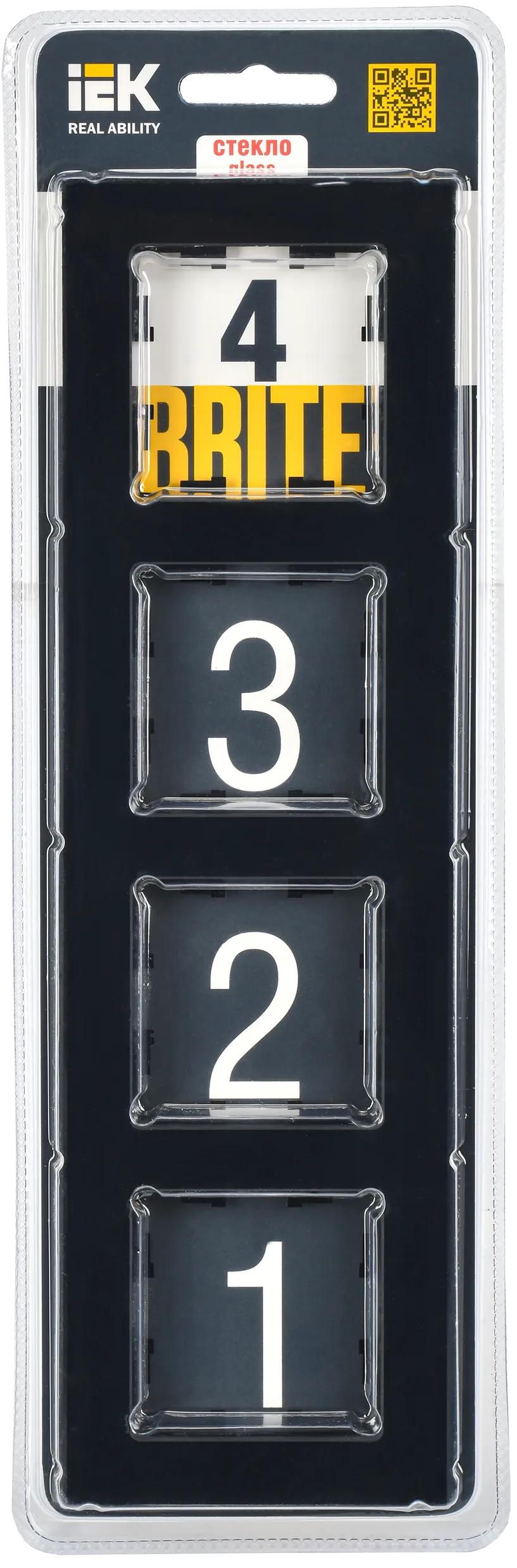 BRITE Рамка 4 -местная РУ-4-2-БрЧ стекло черный IEK - Фото 2