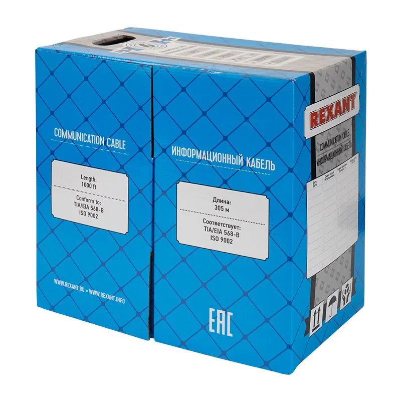 Кабель витая пара U/UTP, CAT 6, ZH нг(А)-HF, 4PR, 23AWG, INDOOR, SOLID, оранжевый, 305 м, REXANT - Фото 3