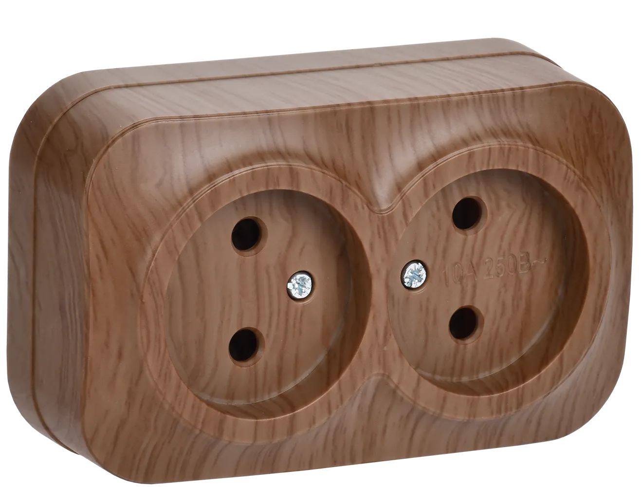 GLORY Розетка 2-местная для открытой установки без заземления без защитных шторок 10А РС22-2-ХД дуб IEK ERH20-K24-10