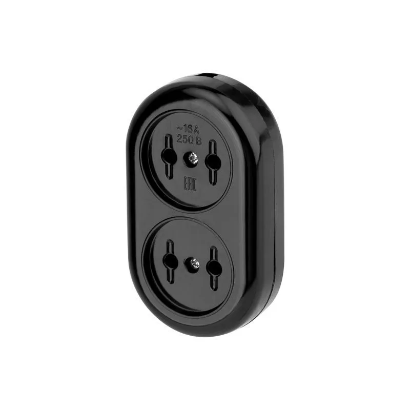 Колодка 2 гнезда карболитовая б/з 16А, черная REXANT 11-8981