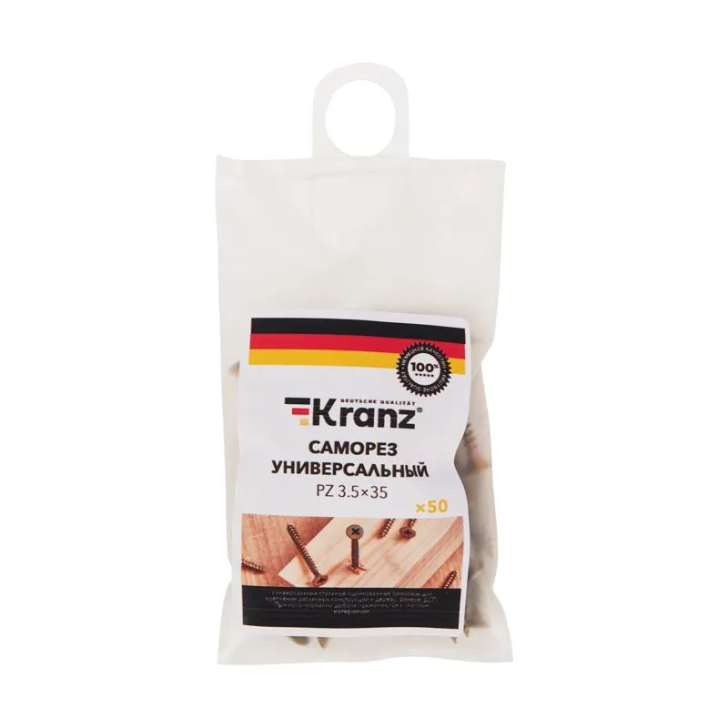 Саморез универсальный KRANZ 3.5х35, желтый цинк, пакет (50 шт./уп.) - Фото 3