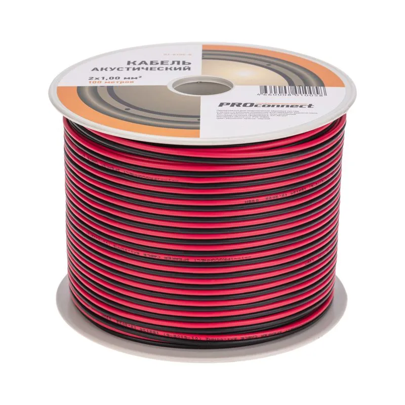 Кабель акустический 2х1,00мм², красно-черный, 100м PROconnect - Фото 2
