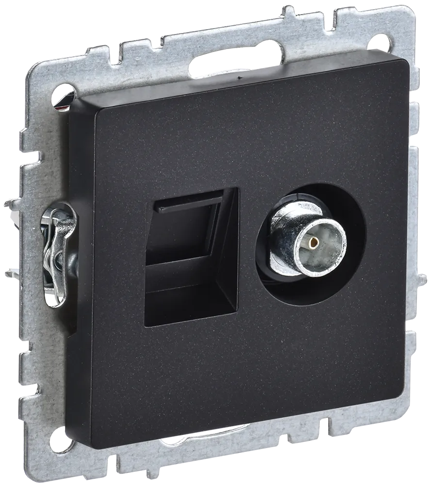 BRITE Розетка двойная TV+RJ45 кат.5E РТВ/РК12-БрЧ черный IEK BR-AK20-1-K02