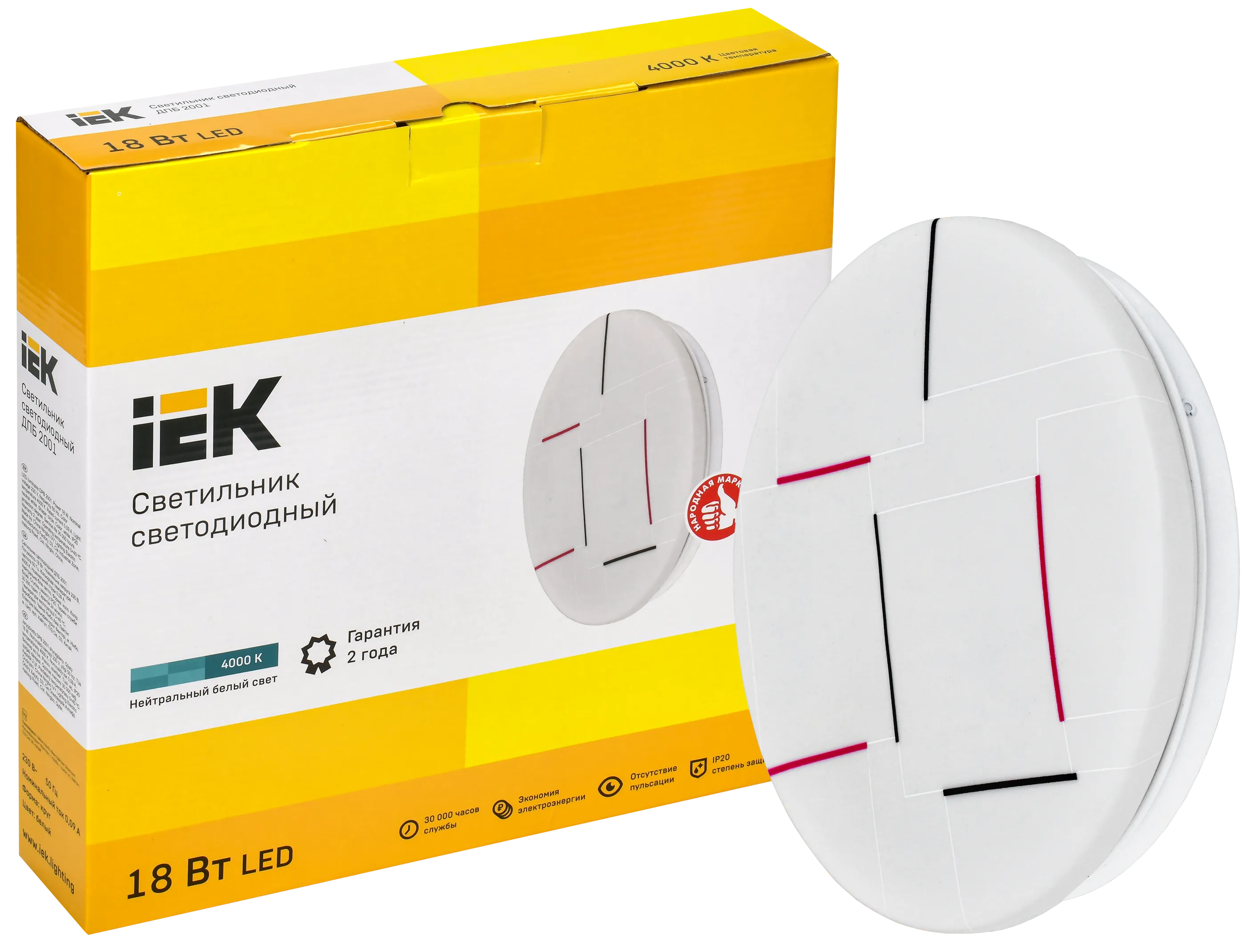 Светильник светодиодный ДПБ 2001 18Вт IP20 4000К круг белый IEK - Фото 2