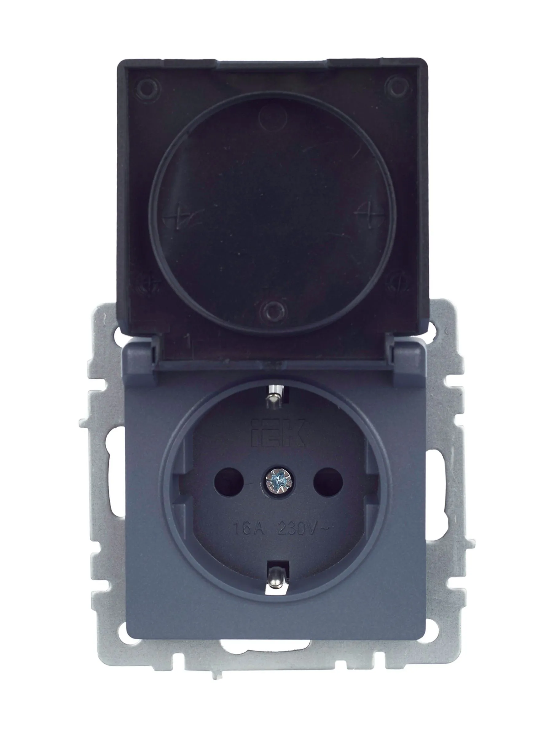 BRITE Розетка 1-местная с заземлением с защитными шторками и крышкой 16А IP20 РСбш10-3-БрМ маренго IEK - Фото 2