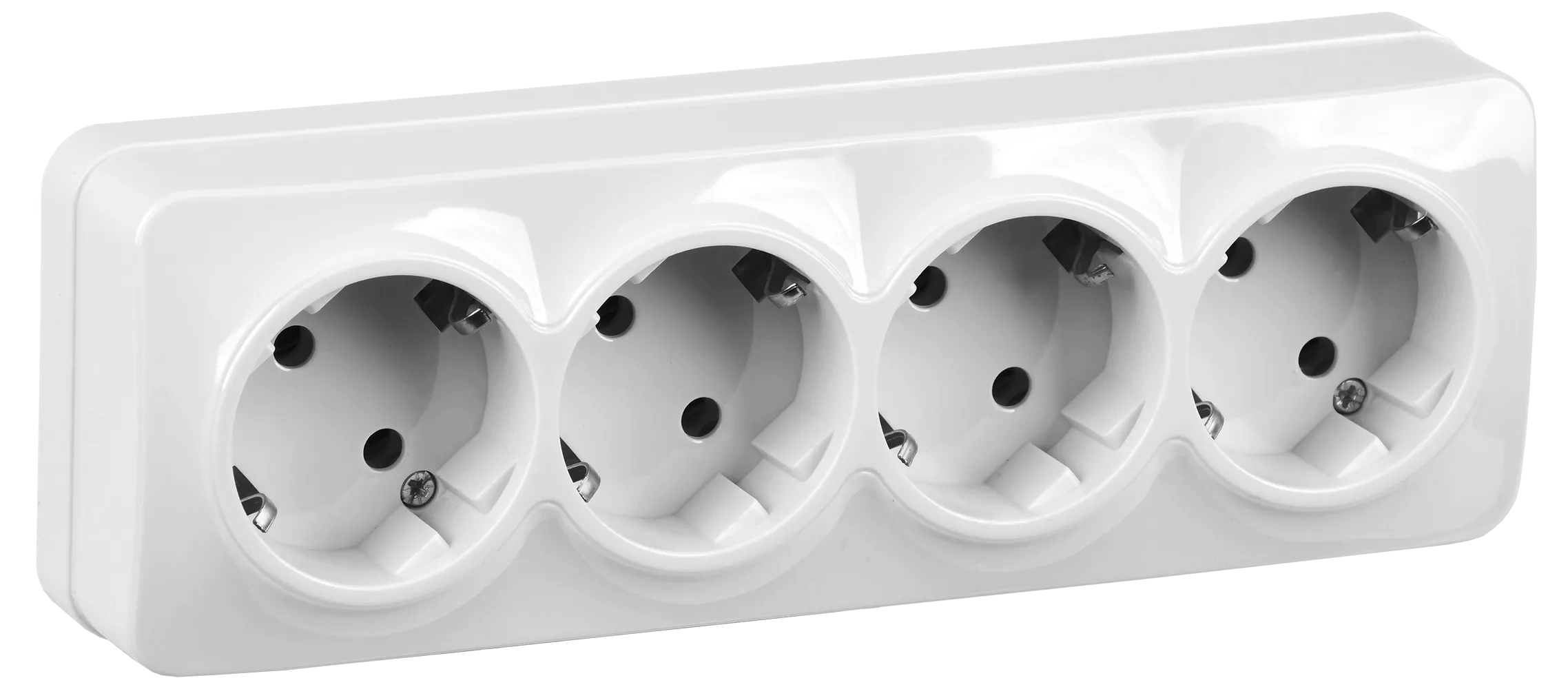 GLORY Розетка 4-местная для открытой установки с заземлением без защитных шторок 16А РС24-3-ХБ белый IEK ERH41-K01-16