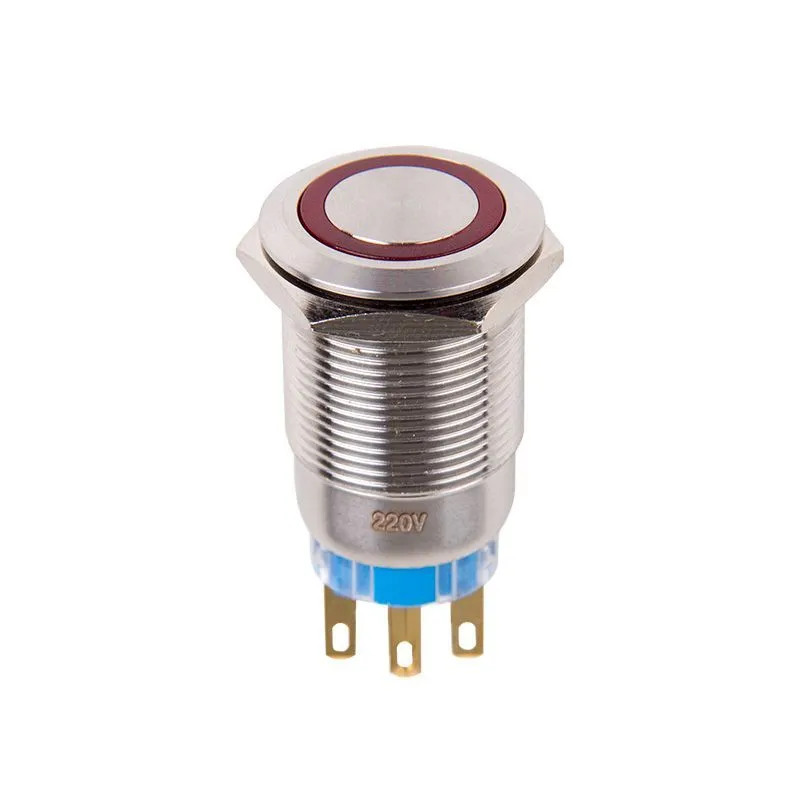 Кнопка  антивандальная Ø19 12В(LED) Б/Фикс (5с) OFF-(ON) / ON-(OFF) красная (A19-C1) REXANT 36-3430