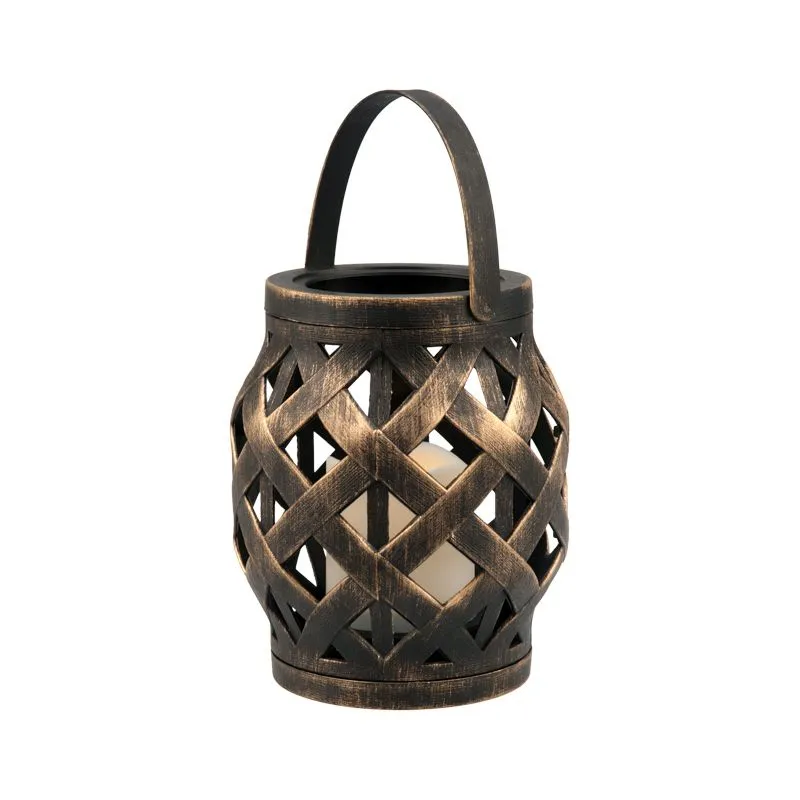 Декоративный фонарь со свечкой, плетеный корпус, бронза, размер 14х14х16,5 см, цвет теплый белый - Фото 3