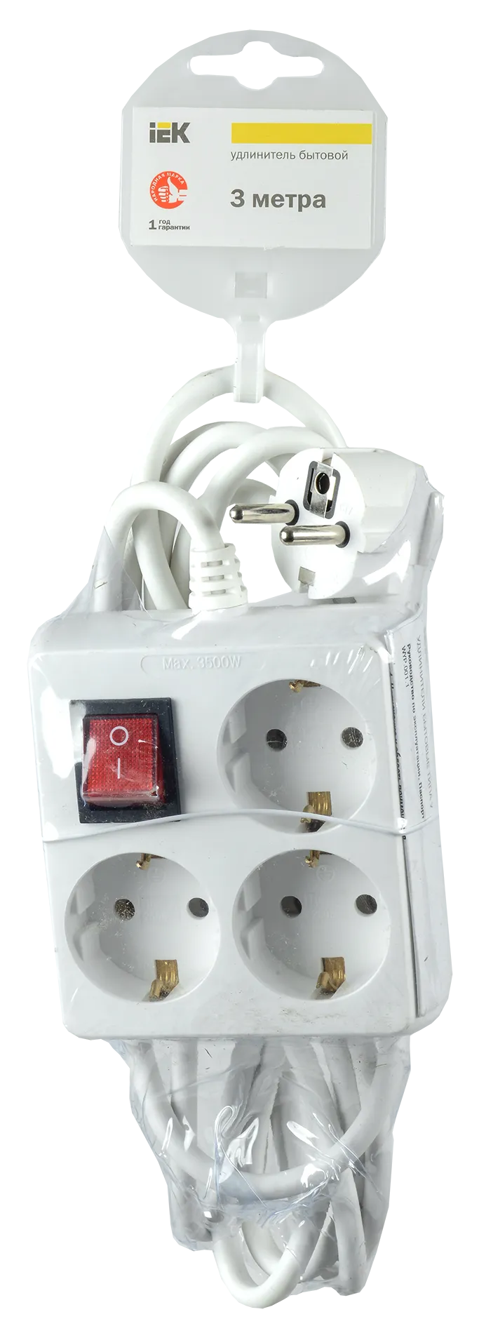 Удлинитель У-С03К 3 места с заземлением 3м 3х1мм2 16А/250 IEK - Фото 2