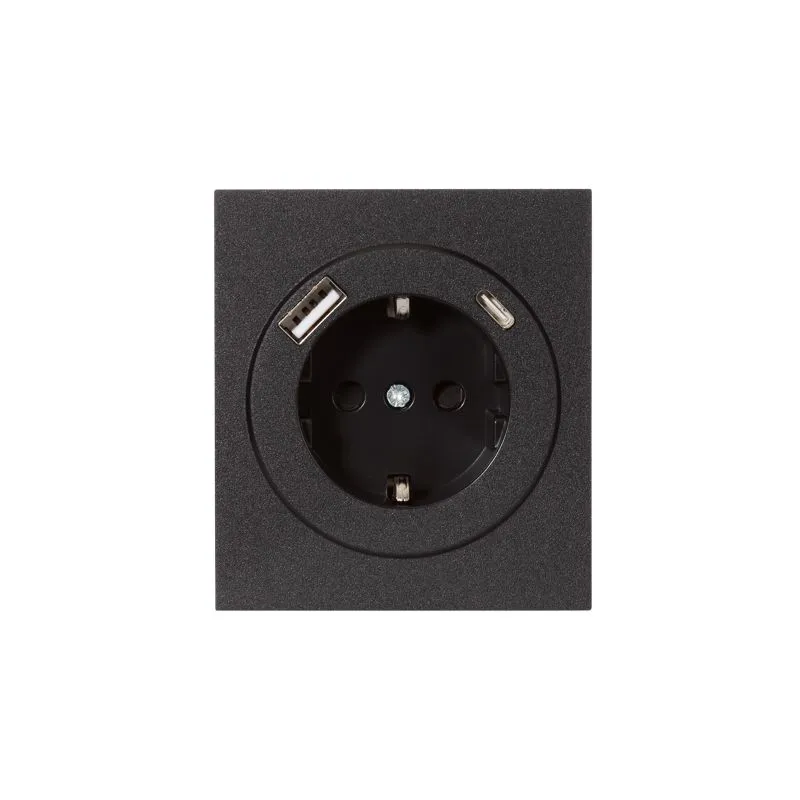 Розетка STRONG 1-ая с/з с/у з/ш 16А с USB A+C быстрой зарядки 5В/3А антрацит KRANZ KR-78-0704-5