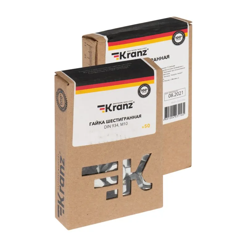 Гайка шестигранная DIN 934, M10 короб (50 шт/уп) KRANZ - Фото 3