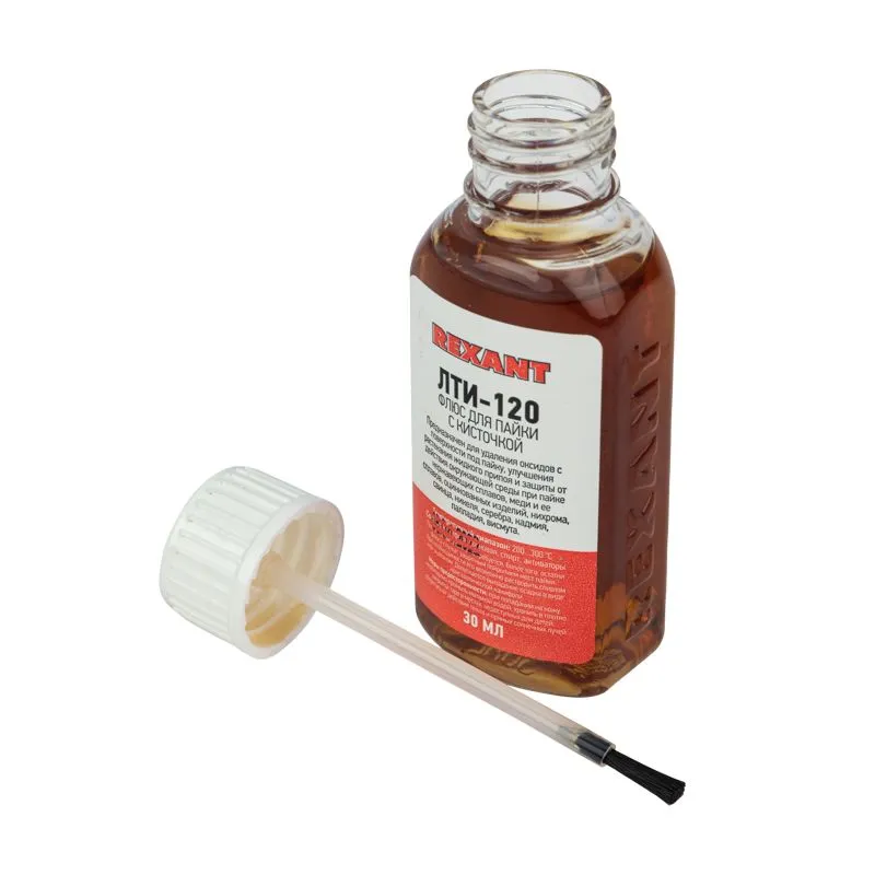 Флюс для пайки, ЛТИ-120, 30мл, с кисточкой, флакон, блистер REXANT - Фото 3