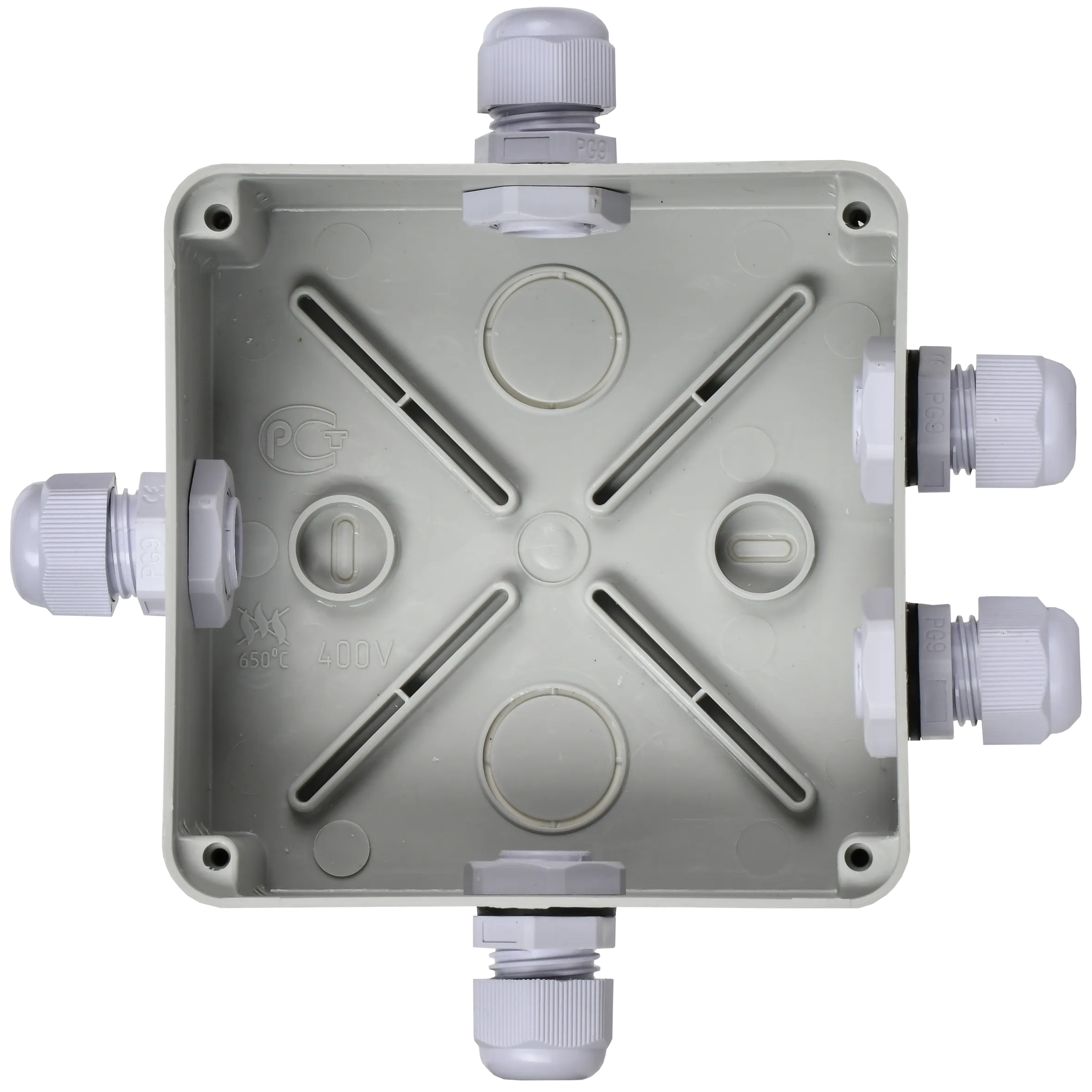 Коробка распаячная КМ41330 для открытой проводки безгалогенная (HF) 100х100х50мм IP55 5 гермовводов PG9 серая IEK - Фото 3