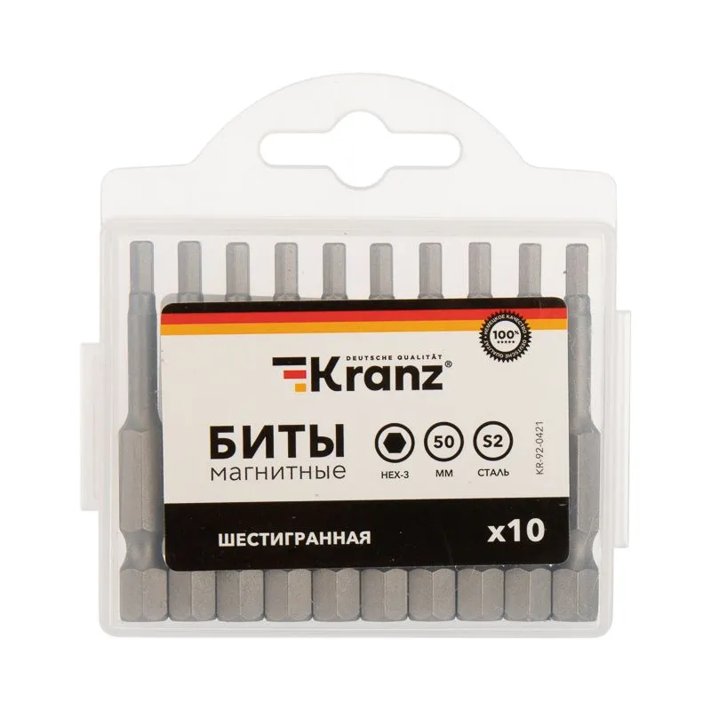 Бита шестигранная HEX-3х50 мм для шуруповерта (упак. 10 шт.) Kranz - Фото 3