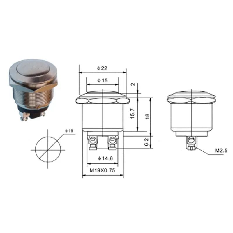 Кнопка антивандальная Ø19 Б/Фикс (2с винт) OFF-(ON) плоская (PBS-28В-2) REXANT - Фото 4