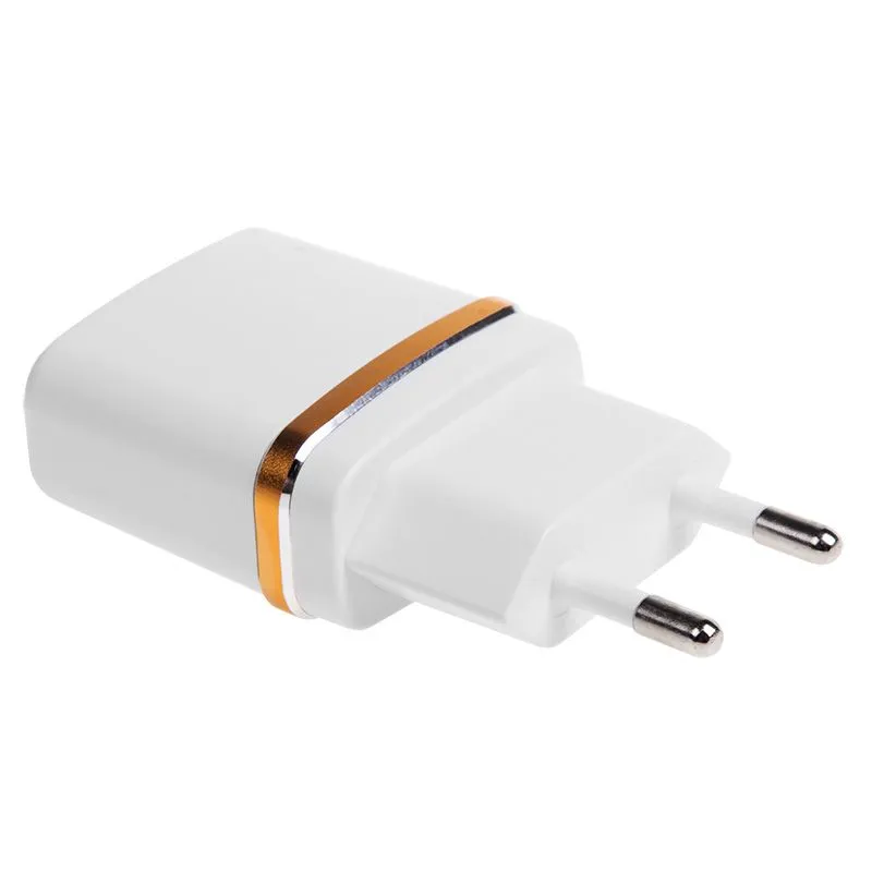 Сетевое зарядное устройство USB (СЗУ) (5 V, 2100 mA) белое с золотой полоской REXANT
