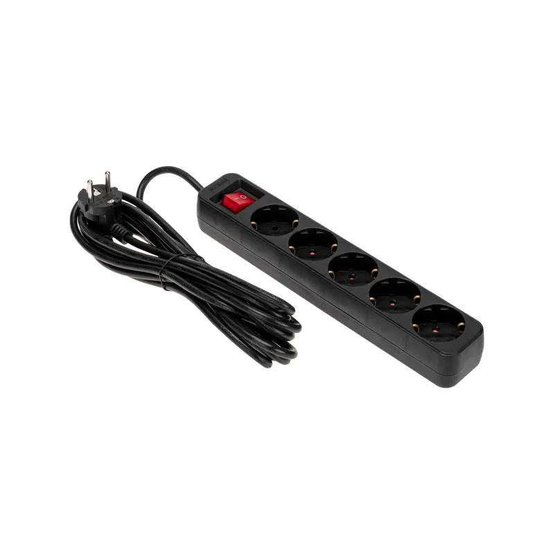 Удлинитель STANDARD 5 гнезд, 5м, 3х1,0мм², с/з, с выключателем, черный REXANT - Фото 2