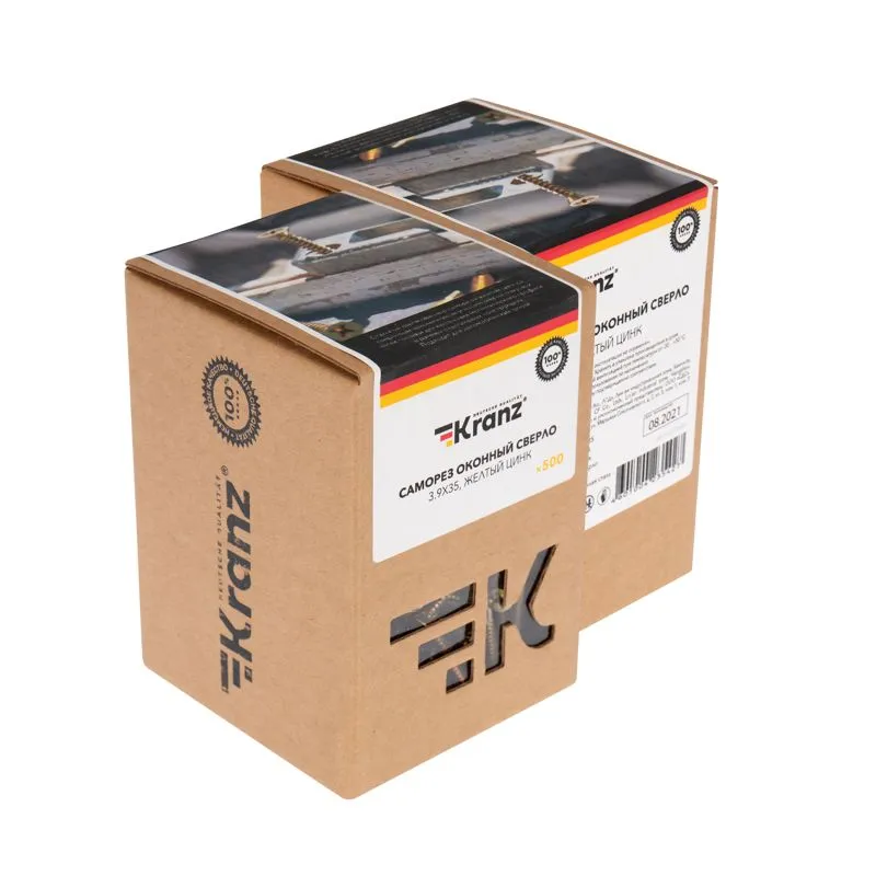 Саморез оконный сверло 3,9х35мм, желтый цинк, короб (500 шт/уп) KRANZ - Фото 2