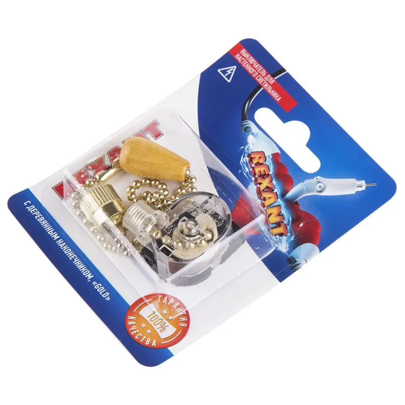 Выключатель для настенного светильника c деревянным наконечником, золотой, 1 шт. REXANT - Фото 4