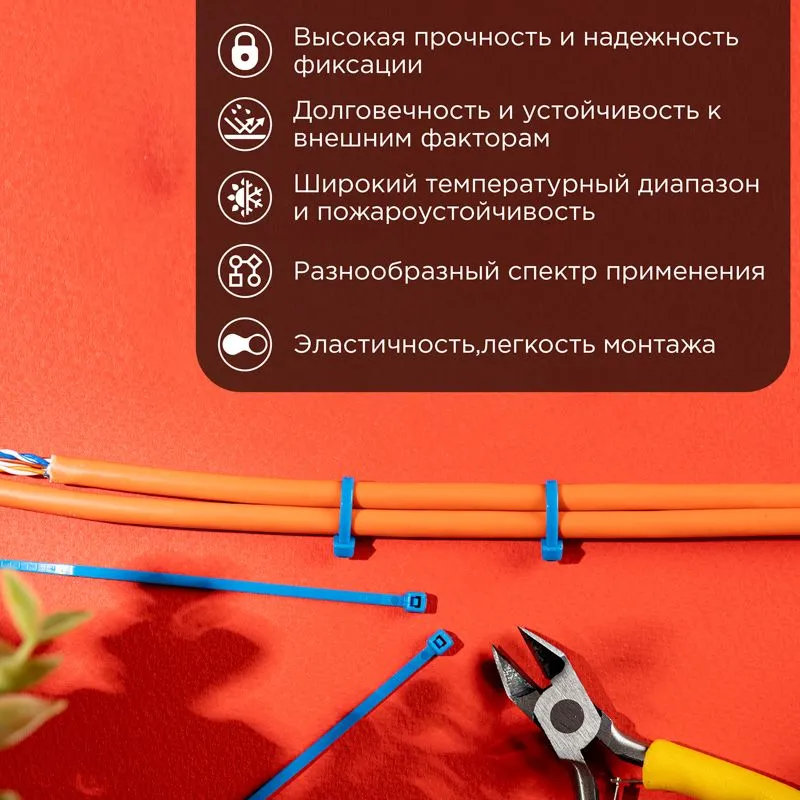 Стяжка кабельная нейлоновая 100x2,5мм, синяя (25 шт/уп) REXANT - Фото 2