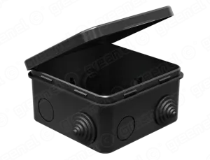 Коробка распаячная для о/п 100х100х50мм IP54 (48шт) ЧЕРНАЯ с откидной крышкой, 8 гермовводов. 4 саль GE41256-05