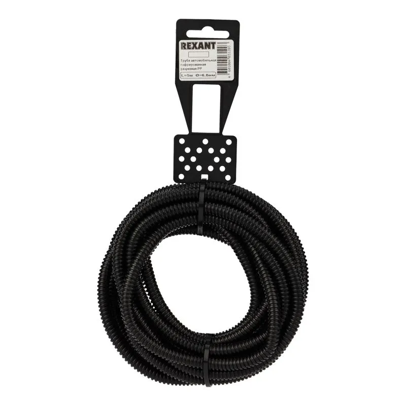 Труба автомобильная гофрированная ПП, Ø6,8мм, разрезная (бухта 5 м/уп) REXANT 15-0705