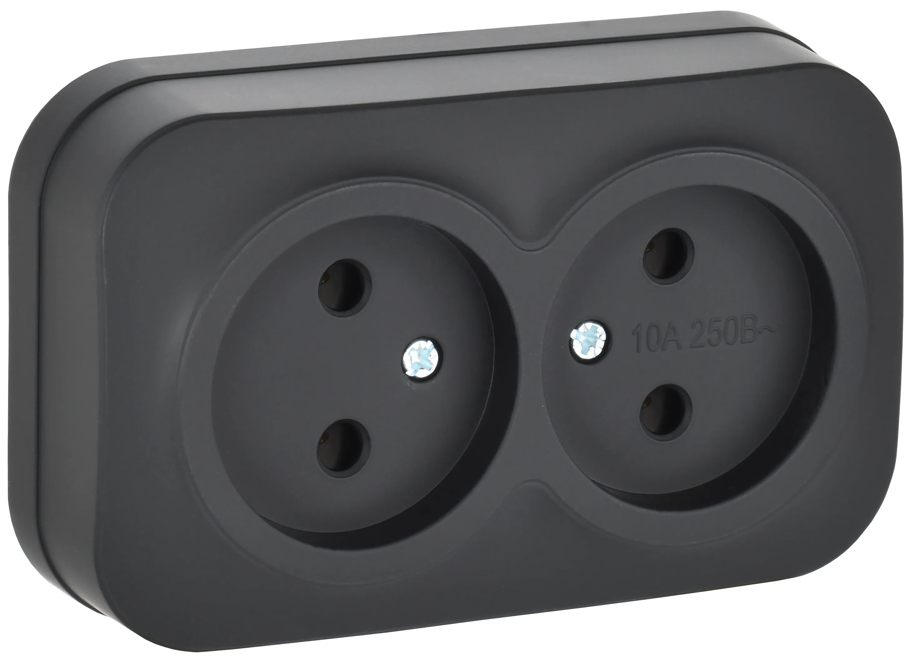 GLORY Розетка 2-местная для открытой установки без заземления без защитных шторок 10А РС22-2-ХЧм черный матовый IEK ERH20-K02M-10