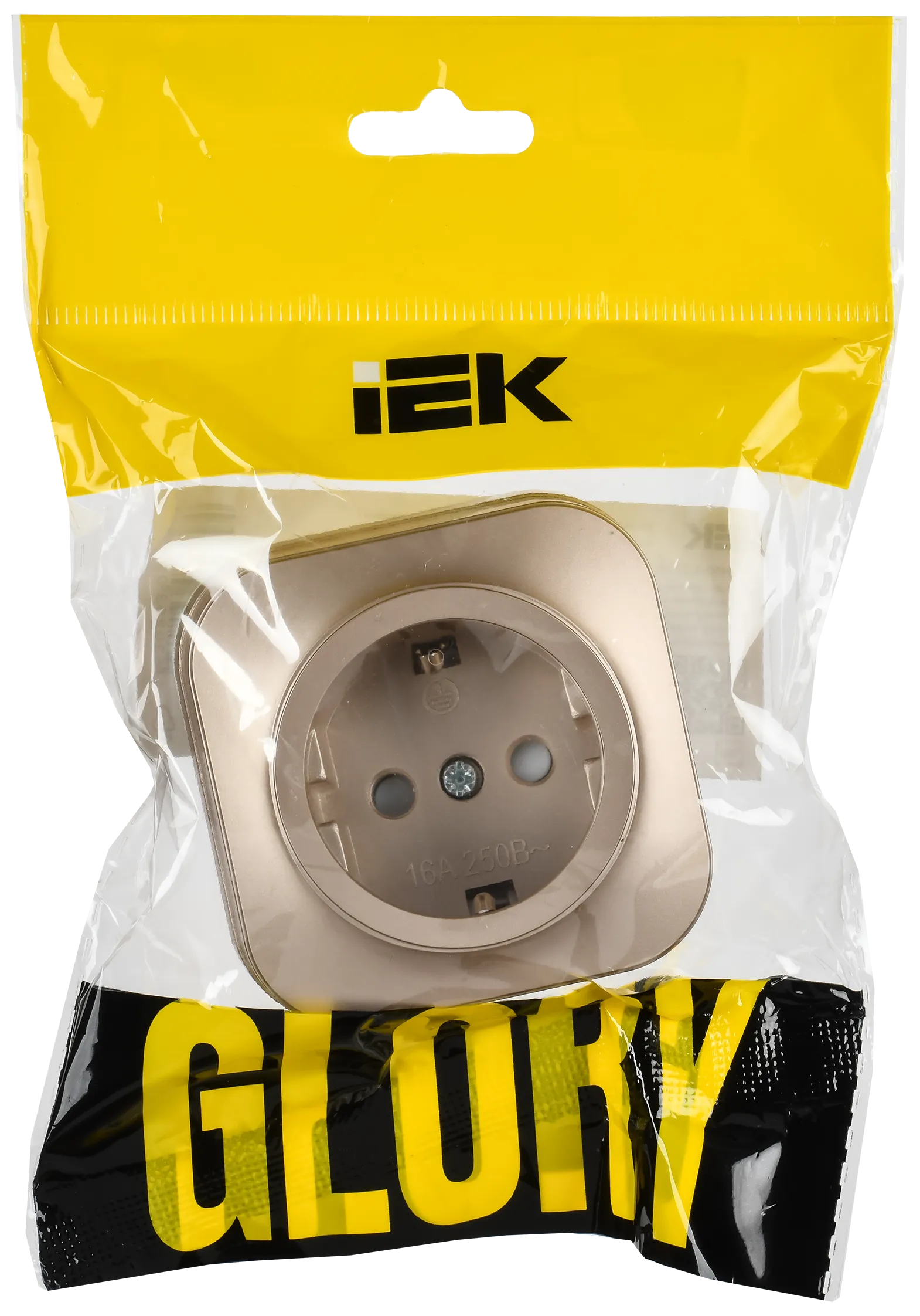 GLORY Розетка 1-местная для открытой установки с заземлением с защитными шторками 16А РСш20-3-ХШм шампань матовый IEK - Фото 2