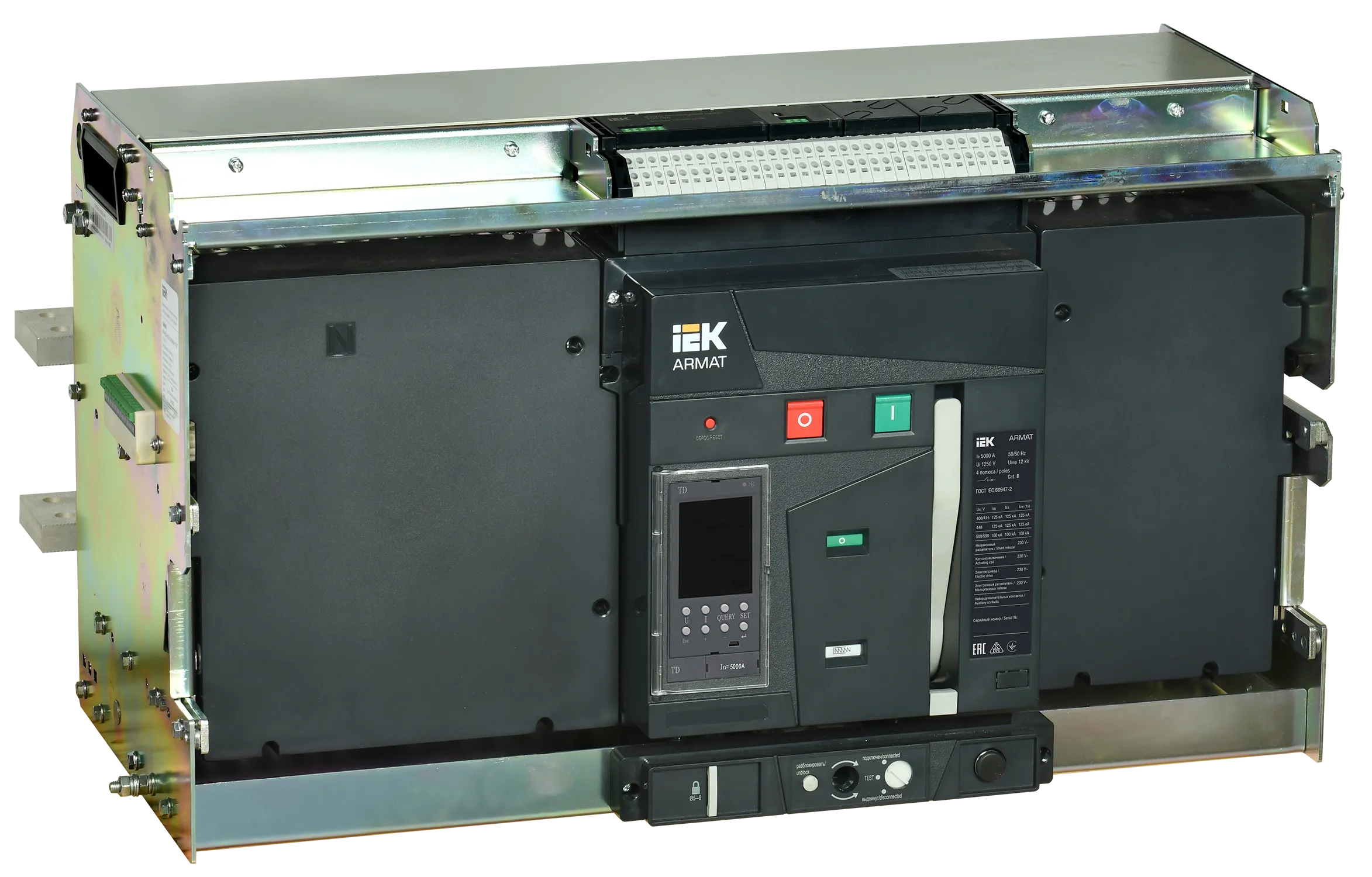 ARMAT AR-A6V TD50 4P W HR Выключатель автоматический воздушный 125кА расцепитель TD 5000А 4P выдвижной с аксессуарами ~220-240В: реле отключения, реле AR-ACB-4VH-125-5000A-TDCF