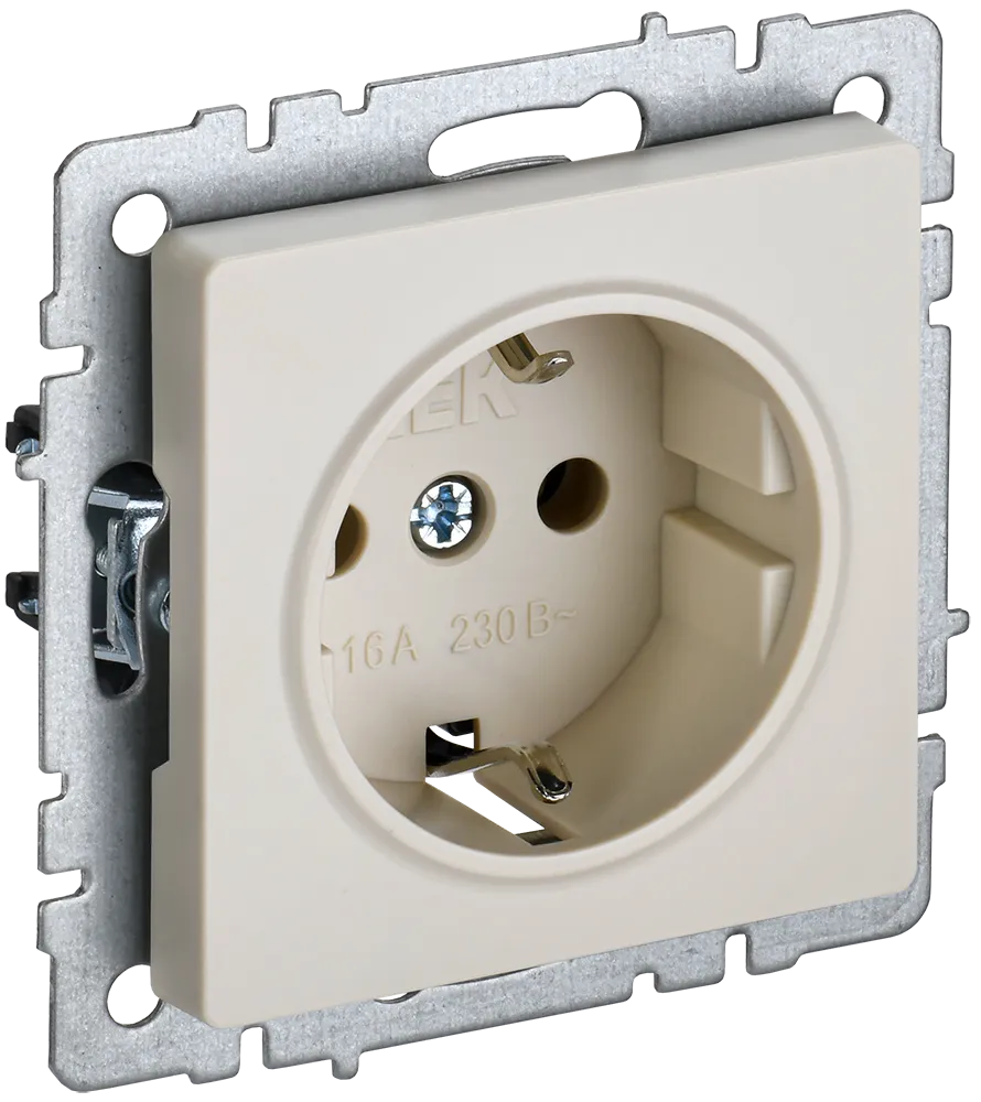 BRITE Розетка 1-местная с заземлением без защитных шторок 16А РС11-1-0-БрКр бежевый IEK BR-R11-16-K10