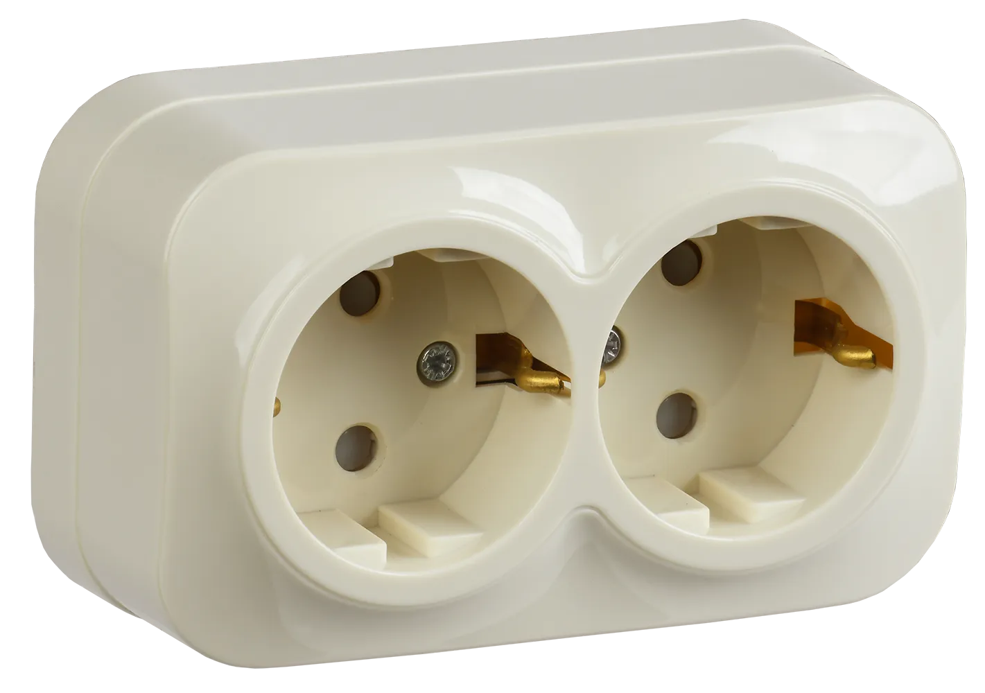 GLORY Розетка 2-местная для открытой установки с заземлением с защитными шторками 16А РСш22-3-ХК кремовый IEK