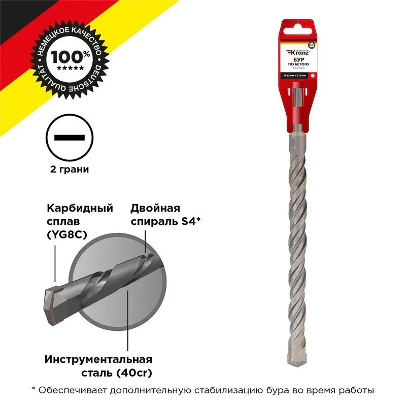 Бур по бетону 32x310x250мм SDS PLUS KRANZ KR-91-0047