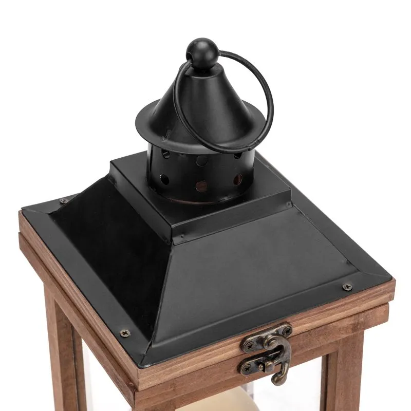 Декоративный фонарь со свечкой, корпус из дерева, размер 14х14х35cм, цвет теплый белый - Фото 5