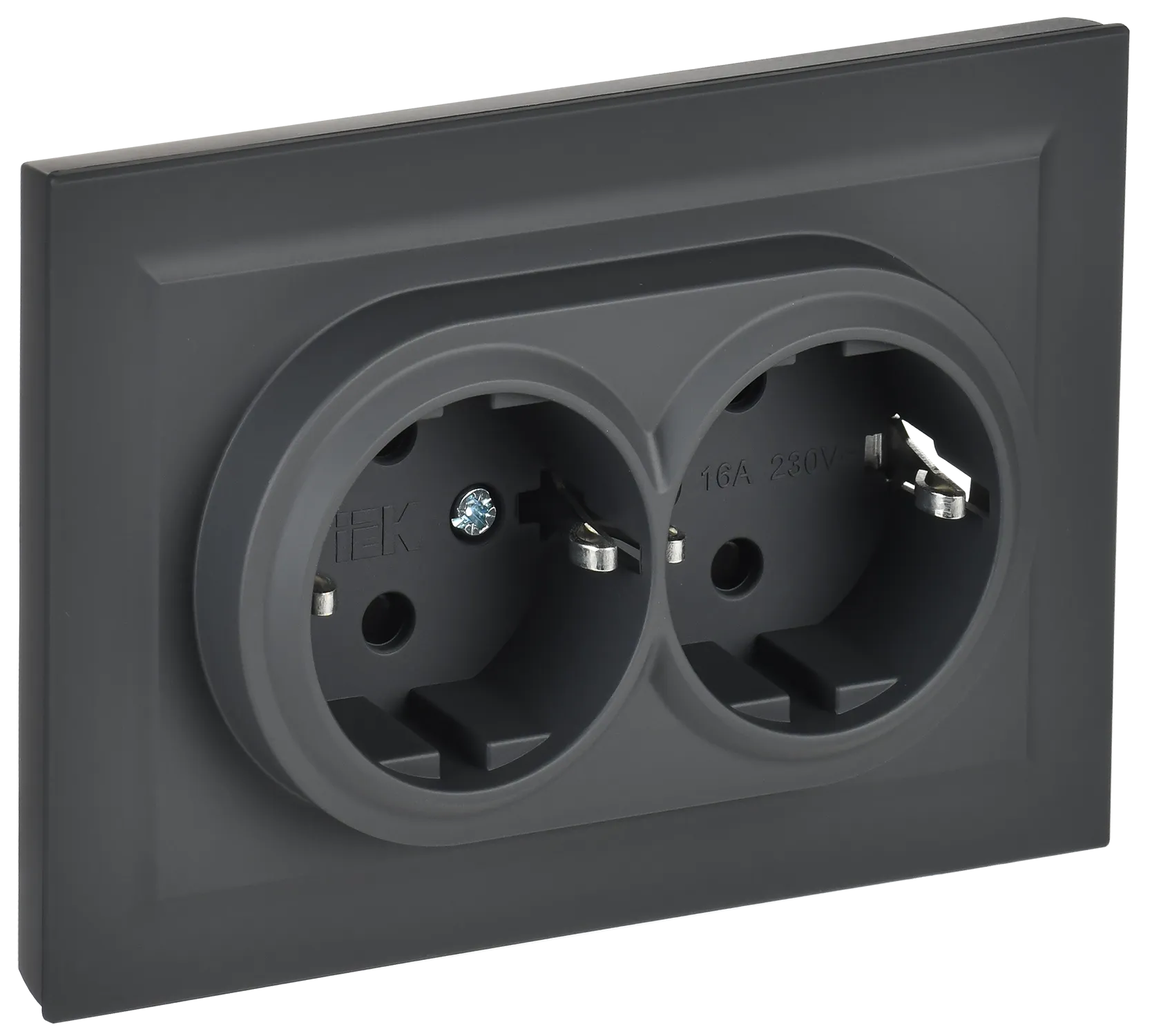 BRITE Розетка 2-местная с заземлением с защитными шторками 16А в сборе РСш12-3-БрГ графит IEK BR-R24-16-K53-F