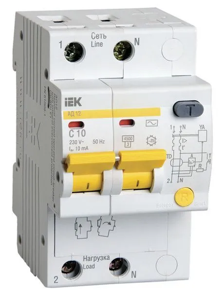 KARAT Дифференциальный автомат АД12 2P 10А 10мА тип AC IEK MAD10-2-010-C-010