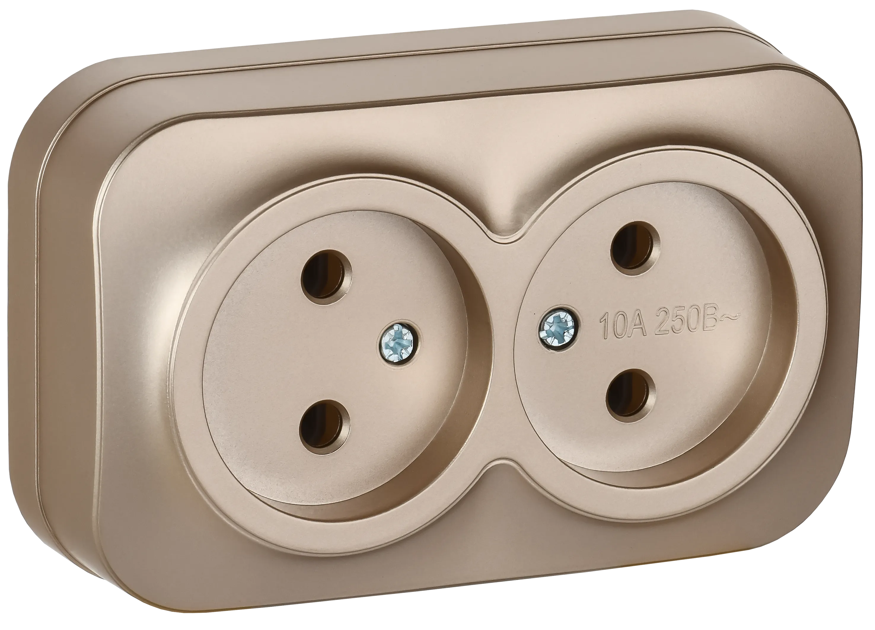 GLORY Розетка 2-местная для открытой установки без заземления без защитных шторок 10А РС22-2-ХШм шампань матовый IEK ERH20-K37M-10