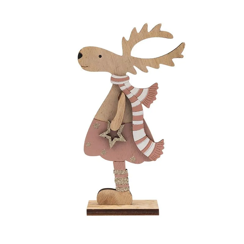 Деревянная фигурка Рождественский Олень Розовый 10,5x4x18 см - Фото 4