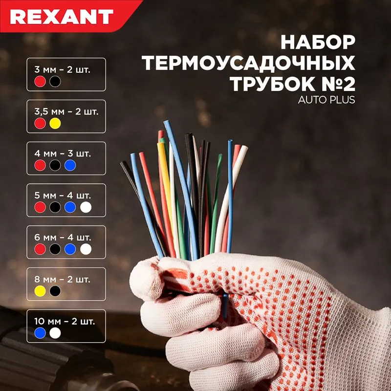 Набор термоусаживаемых трубок ТУТ нг №2 AUTO PLUS 2:1, упаковка 20 шт. по 10 см REXANT - Фото 3