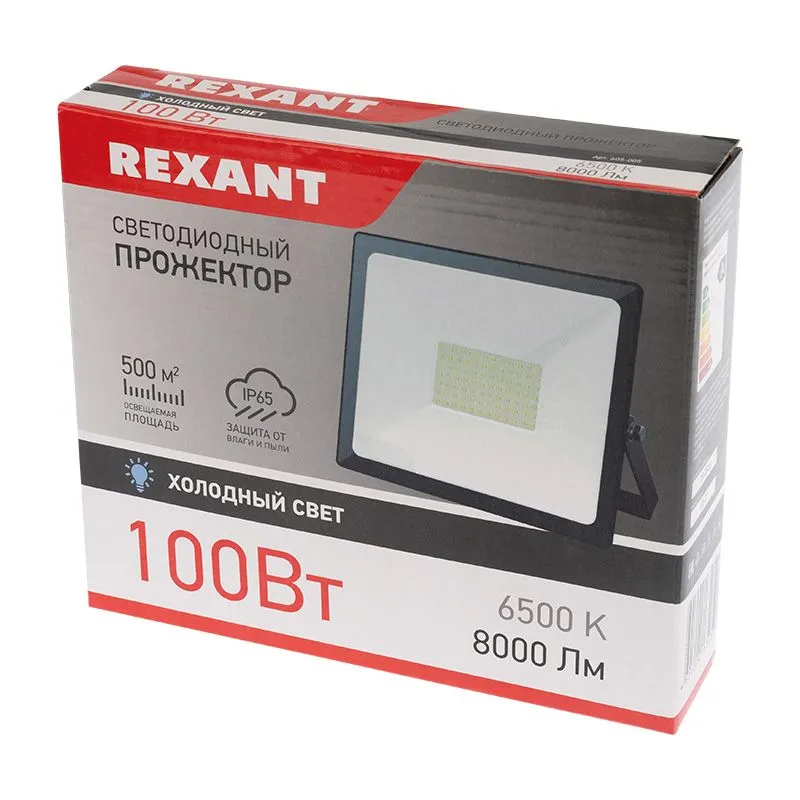 Прожектор светодиодный СДО 100Вт 8000Лм 6500К холодный свет, черный корпус REXANT - Фото 2