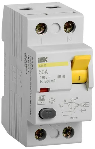 Выключатель дифференциальный (УЗО) ВД1-63 2Р 50А 300мА IEK MDV10-2-050-300
