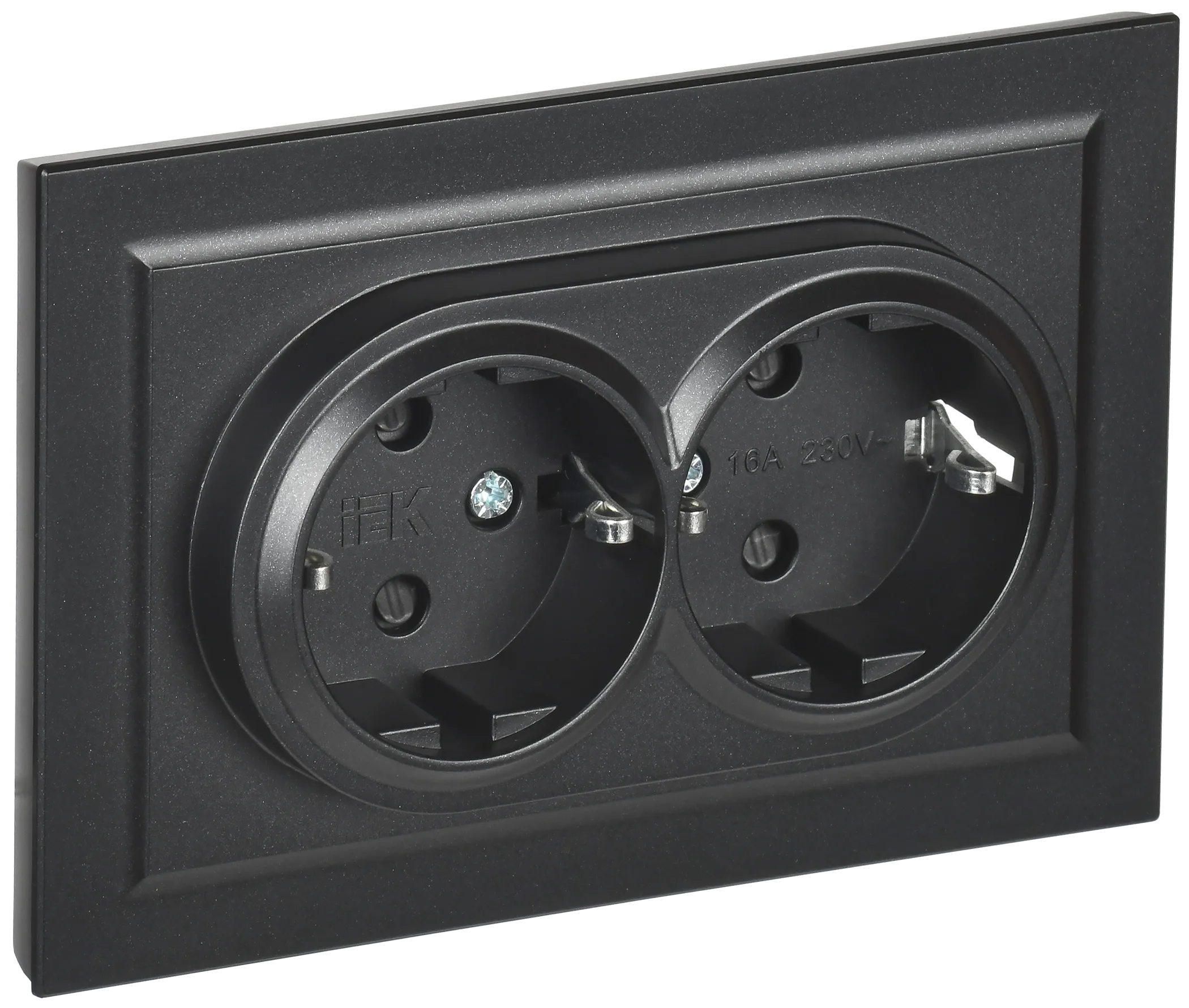 BRITE Розетка 2-местная с заземлением с защитными шторками 16А в сборе РСш12-3-БрЧ черный IEK BR-R24-16-K02-F